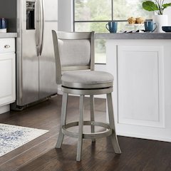 Antique Grey Finish Grey Linen Cushion Back Swivel Counter Height Chair