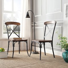 Set of 2, Ash Finish Metal Frame Side Chair