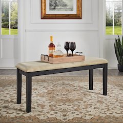 Black Finish Beige Microfiber 47"W Bench