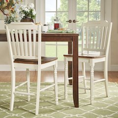 Set of 2, Two-Tone Antique White & Warm Cherry Finish Counter Height Chair