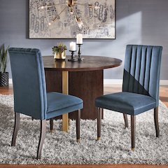 Set of 2, Espresso Finish Blue Velvet Channel Back Dining Chair
