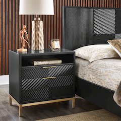 Black Finish Nightstand With Power Strip