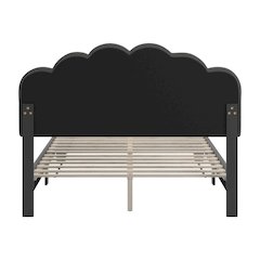 Black Finish Charcoal Boucle Queen Bed With LED Flower Headboard