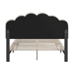 Black Finish Cream Boucle Queen Bed With LED Flower Headboard
