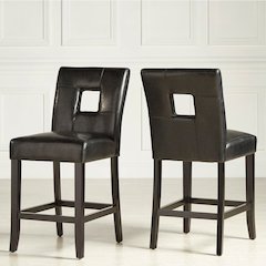 Set of 2, Black Finish Black Bi-Cast Vinyl Keyhole Counter Height Chair