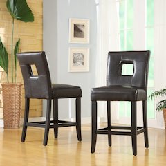 Set of 2, Black Finish Brown Vinyl Keyhole Counter Height Chair