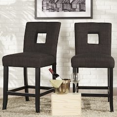 Set of 2, Black Finish Dark Grey Linen Keyhole Counter Height Chair