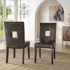 Set of 2, Black Finish Brown Vinyl Keyhole Side Chair
