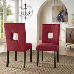 Set of 2, Black Finish Red Linen Keyhole Side Chair