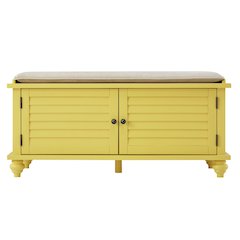 Banana Yellow Finish Shoes Bench With Beige Velvet Cushion