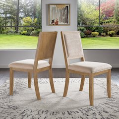 Set of 2, Oak Wash Finish Cream Boucle Dining Chair