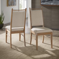 Set of 2, Oak Wash Finish Beige Fabric Side Chair