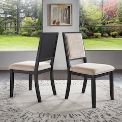 Set of 2, Black Oak Finish Cream Boucle Dining Chair