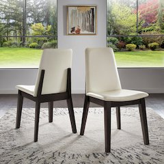 Set of 2, Black Oak Finish White Pvc Dining Chair