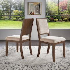 Set of 2, Walnut Finish Cream Boucle Dining Chair