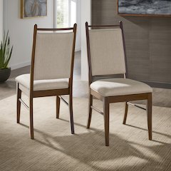 Set of 2, Walnut Finish Beige Fabric Side Chair
