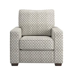 Espresso Finish White & Grey Herringbone Pattern Fabric Chair