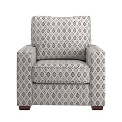 Espresso Finish Brown & Blue Diamond Pattern Fabric Chair