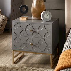 Frost Grey Finish Arched Diamond Pattern Nightstand With Gold Metal Base