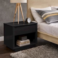 Black Finish 1-Drawer Nightstand