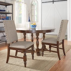 Set of 2, Burnished Dark Oak Finish Grey Linen Side Chair