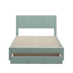 Crystal Green Pleated Velvet Storage Queen Bed