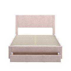 Light Pink Pleated Velvet Storage Queen Bed