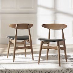 Set of 2, Dark Walnut Finish Black Matte Pvc Side Chair