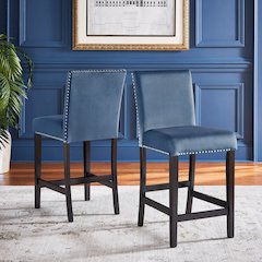 Set of 2, Espresso Finish Blue Velvet 26"H Counter Height Chair