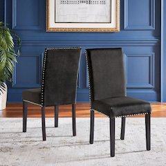 Set of 2, Espresso Finish Black Velvet Dining Chair