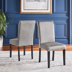 Set of 2, Espresso Finish Grey Velvet Dining Chair