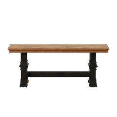 Two-Tone Oak And Antique Black Finish Dining Bench With Trestle Leg