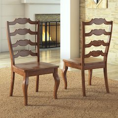 Set of 2, Oak Finish French Ladder Back Side Chair