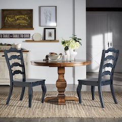 Set of 2, Antique Denim Finish French Ladder Back Side Chair