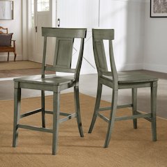 Set of 2, Antique Sage Finish Panel Back Counter Height Chair