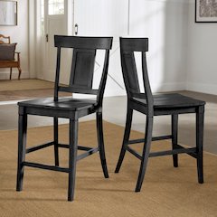Set of 2, Antique Black Finish Panel Back Counter Height Chair
