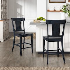 Set of 2, Antique Denim Finish Panel Back Counter Height Chair