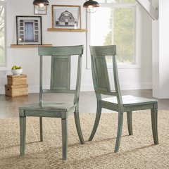 Set of 2, Antique Sage Finish Panel Back Side Chair