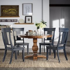 Set of 2, Antique Denim Finish Panel Back Side Chair