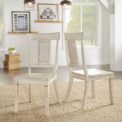 Set of 2, Antique White Finish Panel Back Side Chair