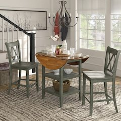 Set of 2, Antique Sage Finish Double X Back Counter Height Chair