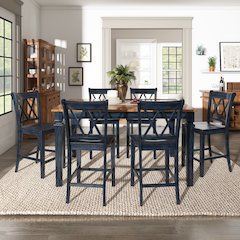 Set of 2, Antique Denim Finish Double X Back Counter Height Chair