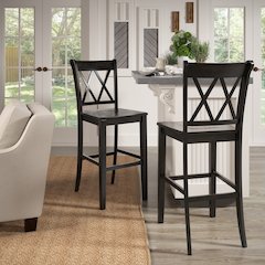 Set of 2, Antique Black Finish Double X Back Bar Height Chair