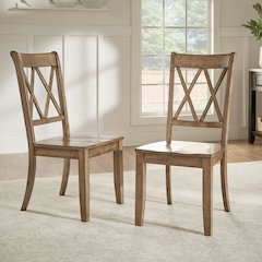 Set of 2, Oak Finish Double X Back Side Chair