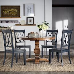 Set of 2, Antique Denim Finish Double X Back Side Chair