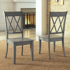 Set of 2, Antique Grey Finish Double X Back Side Chair
