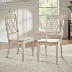 Set of 2, Antique White Finish Double X Back Side Chair