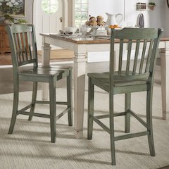 Set of 2, Antique Sage Finish Spindle Back Counter Height Chair