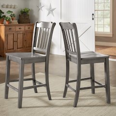 Set of 2, Antique Grey Finish Spindle Back Counter Height Chair