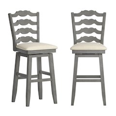 Antique Grey Finish French Ladder Back Swivel Chair W/ Beige Linen Seat